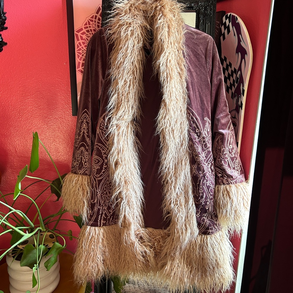 Plush Faux Fur Trimmed Coat